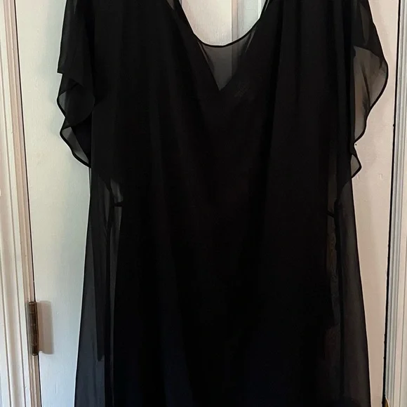 NWT ADRIANNA PAPELL Black Chiffon Overlay A-Line Dress. Size XL. - Picture 4 of 8